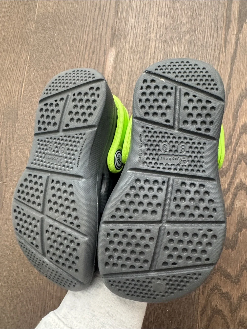 Youth Gray Clog Sandal with Neon Green Strap